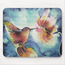 HummingBird and Flower Silk Art Painting Mousepads
