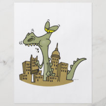 hungry zilla lizard monster cartoon flyer design