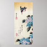 Hydrangea and Kingfisher, Ando Hiroshige Poster