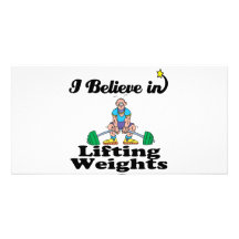 i believe in lifting weights personalised photo card