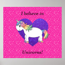 I believe in unicorns pink stars poster
