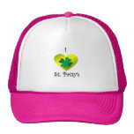 I heart Saint patty's in green and gold hats