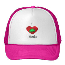 I heart sharks in green mesh hats