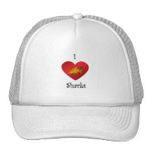 I heart sharks in orange mesh hats