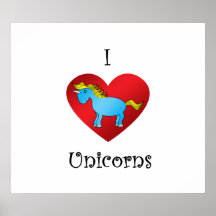 I heart unicorn in blue poster
