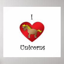 I heart unicorns in brown poster
