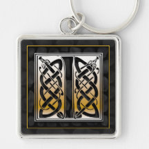 I Initial "Celtic Black Stone" Key Chain