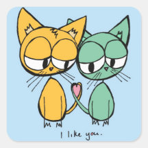 i like you - orange and green kitties stickers