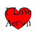 I Love Aeryn Heart Postcards