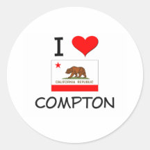 I Love COMPTON California Round Sticker