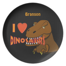 I Love Dinosaurs T Rex Custom Name Kids Plate