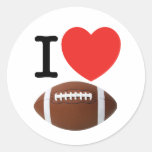 I Love Football Round Stickers