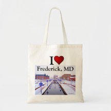 I Love Frederick, MD - Winter Carroll Creek Canvas Bags