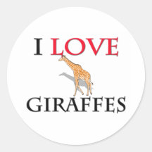 I Love Giraffes Round Stickers