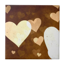 I Love Grunge Light Brown Heart Pattern Ceramic Tiles
