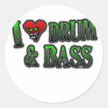 I Love heart DRUM and BASS Round Stickers