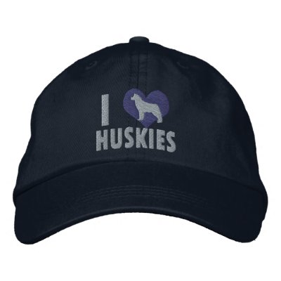 I Love Huskies Blue Baseball Cap