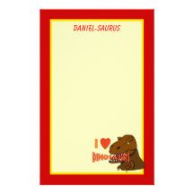 I Love I Heart Dinosaurs Cartoon Tyrranosaurus Rex Stationery Paper