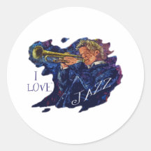 I LOVE JAZZ ROUND STICKERS