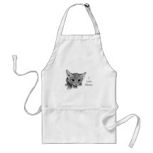 I Love Kitties: Cute Pencil Drawing: Big-Eyed Cat Aprons
