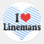 I Love Linemans Round Stickers