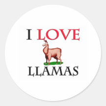 I Love Llamas Round Sticker