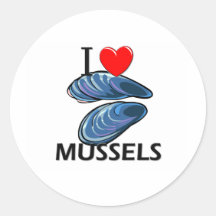 I Love Mussels Round Stickers