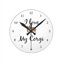 I Love My Corgi Round Wallclock