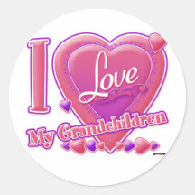 I Love My Grandchildren pink/purple - heart Stickers