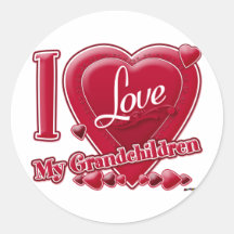 I Love My Grandchildren red heart - photo Round Stickers