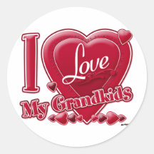 I Love My Grandkids red - heart Round Sticker