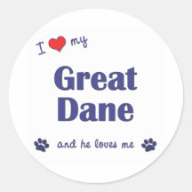 I Love My Great Dane (Male Dog) Stickers