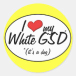 I Love My White GSD (It's a Dog) Round Stickers