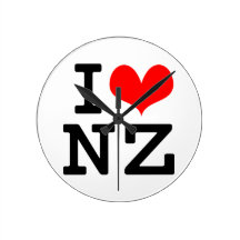 I Love NZ Round Wall Clock