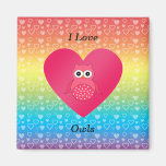 I love owls pink rainbow hearts fridge magnets
