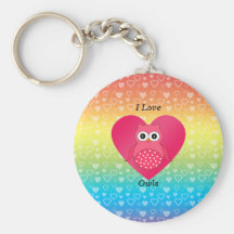 I love owls pink rainbow hearts key chain