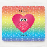I love owls pink rainbow hearts mousepads
