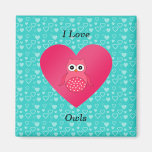 I love owls turquoise hearts fridge magnet