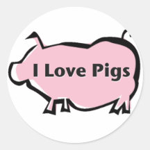 I Love Pigs Round Stickers