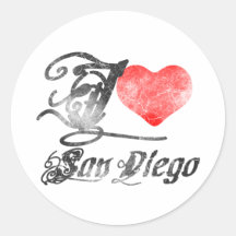 I Love San Diego Round Sticker