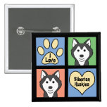 I Love Siberian Huskies Pinback Buttons