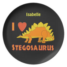 I Love Stegosaurus Dinosaur Personalised Plate
