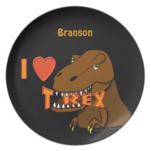 I Love T Rex Dinosaur Custom Name Kids Plate