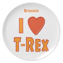 I Love T Rex Dinosaur Personalised Name Dinner Plates