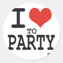 i love to party round stickers