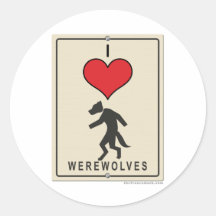 I Love Werewolves Round Stickers