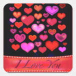 I LOVE YOU Gothic pink red hearts drawing Sticker