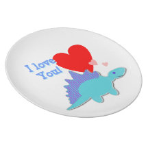 I Love You Hearts Cartoon Dinosaur Plate