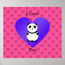 I love you panda pink butterfly pattern print