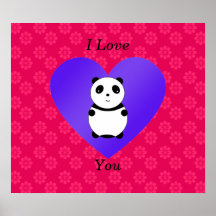 I love you panda pink flowers poster